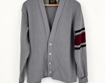 Vintage Dehen Knitting Co L* Varsity Cardigan Stripe Letterman Wool Sweater USA