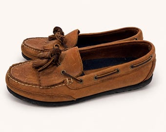 Ralph Lauren Mocassini da donna 10B in pelle con nappine Kiltie Scarpe da barca stile preppy accademico