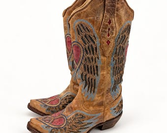 Corral A1976 Heart Angel Wings Embroidered Western Cowboy Boots Leather Snip Toe