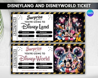 Entrada a Disneyland y Disneyworld, Entrada con revelación de viaje sorpresa, Entrada de vacaciones de cumpleaños personalizadas, Pase imprimible para parques, Descarga instantánea