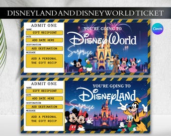 Disneyland And Disneyworld Ticket, Disneyworld Gift Ticket, Surprise Reveal Ticket, Theme Park Ticket, Christmas Ticket, Holiday Ticket