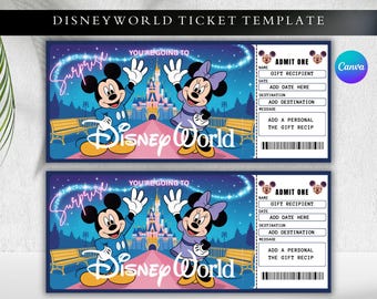 Disneyworld Ticket Template, Surprise Trip Ticket, Disney Reveal Ticket, Disneyworld Gift, Vacation Theme Park Ticket, Instant Download