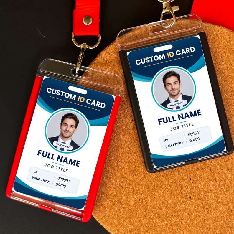 Id Card Template Example Custom PVC ID Card Template, Editable Employee Photo Badge, Staff ...