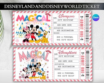 Disneyland And Disneyworld Ticket, Disneyland Surprise Ticket Template, Theme Park Reveal Gift, Digital Ticket Download, canva template