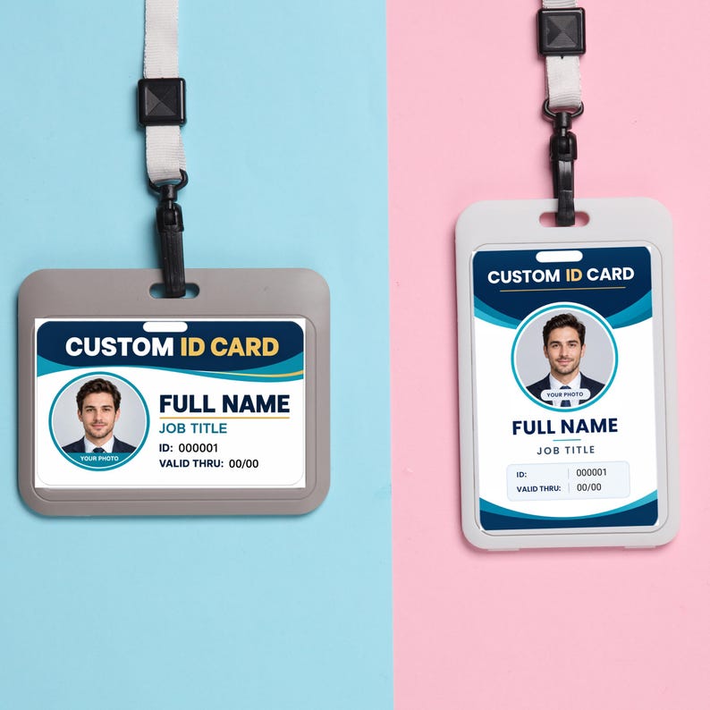 Id Card Template Example Custom PVC ID Card Template, Editable Employee Photo Badge, Staff ...