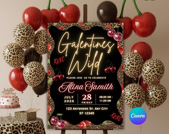 Cheetah Galentine’s Day Party Invitation | Cheetah Print Girls Night Party Template | Instant Download | Editable Canva Digital Invite