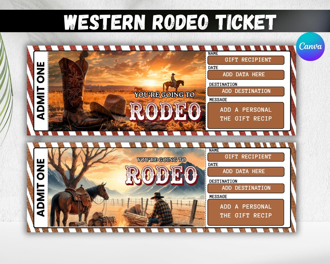 Editable Rodeo Images Rodeo Ticket Template, Western Surprise Gift Voucher, Editable Rodeo ...