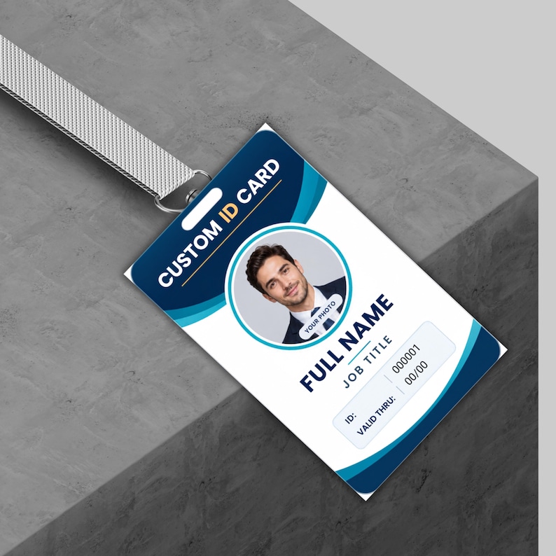 Id Card Template Example Custom PVC ID Card Template, Editable Employee Photo Badge, Staff ...