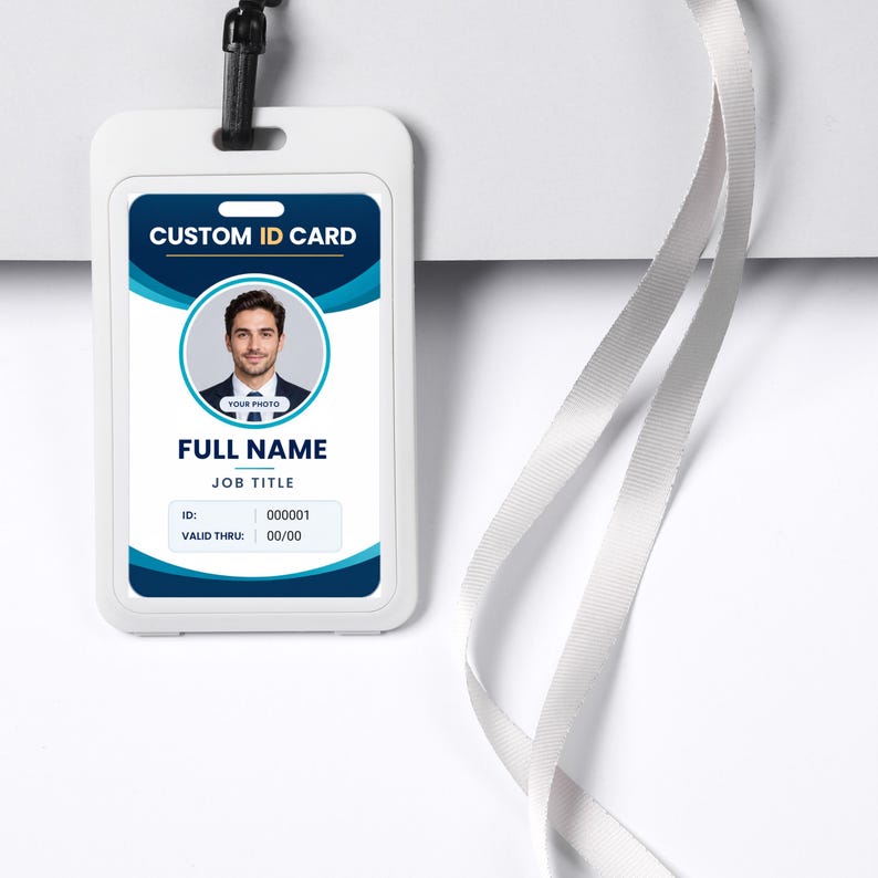 Id Card Template Example Custom PVC ID Card Template, Editable Employee Photo Badge, Staff ...