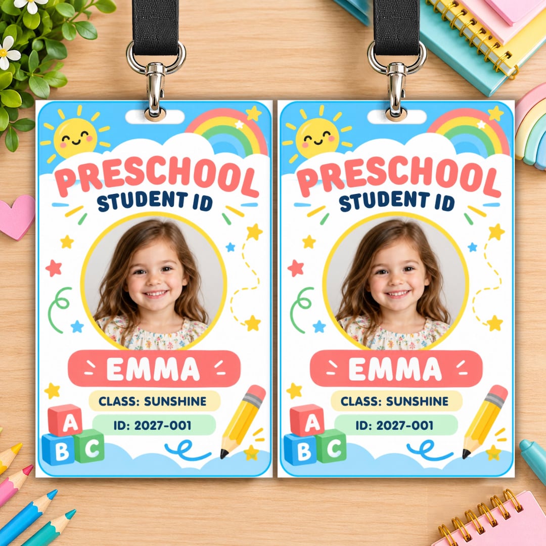 Student Tag Design Preschool Photo ID Badge Template, Editable Student Name Tag, Kids ...