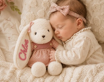 Personlig kaninplyschleksak, handgjord 3D-garn med namn, personlig babypresent, minnessak till nyfödd, barnrumsdekoration, första födelsedagspresent
