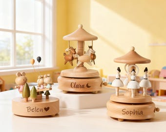 Personalized Wooden Music Box with Name, Custom Engraved Name Musical Box, Kids Birthday Gift, Newborn Gift, Christmas Gift, Nursery Decor