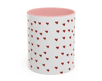 Heart Coffee Mug- Minimal Valentine Mug, Pink Accent Ceramic Cup, Love Aestheic
