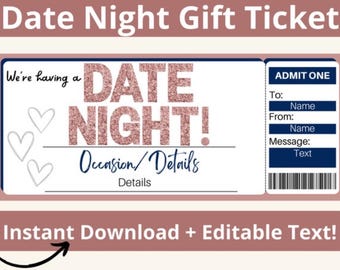Printable Love Coupon Tickets for Couples | Date Night Ideas | Valentine’s Day Gift | Romantic Date Night Printable