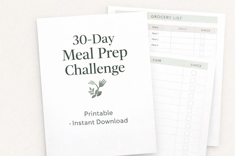 30 Day Meal Prep Challenge Printable Weekly Planner Grocery List ...
