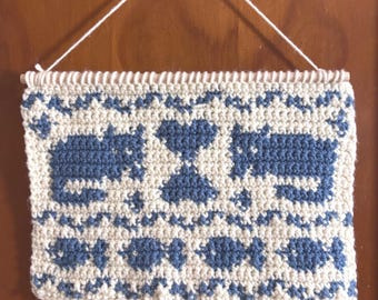 Crochet Tapestry Pattern Cats and Fish