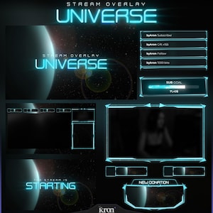 ユニバースストリームオーバーレイパック、SFアニメーションシーン、アラート、ウィジェット、Twitchオーバーレイ