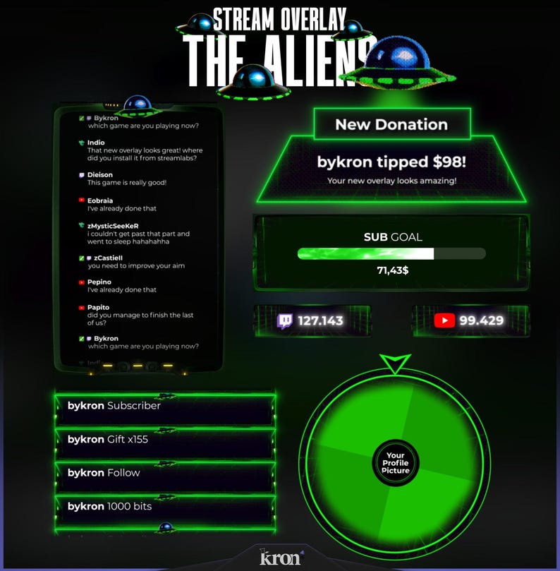 The Aliens Stream Overlay Pack, Animated Scenes, Alerts, Widgets ...