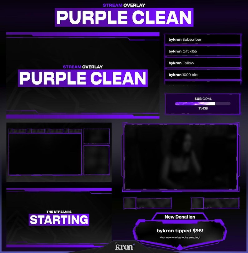 Purple Clean Stream Overlay Pack, Animated Scenes, Alerts, Widgets ...