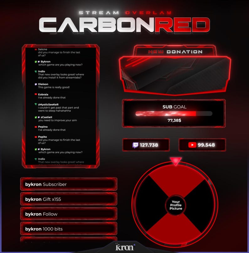 Carbon Red Stream Overlay Pack, Animated Scenes, Alerts, Widgets Twitch ...