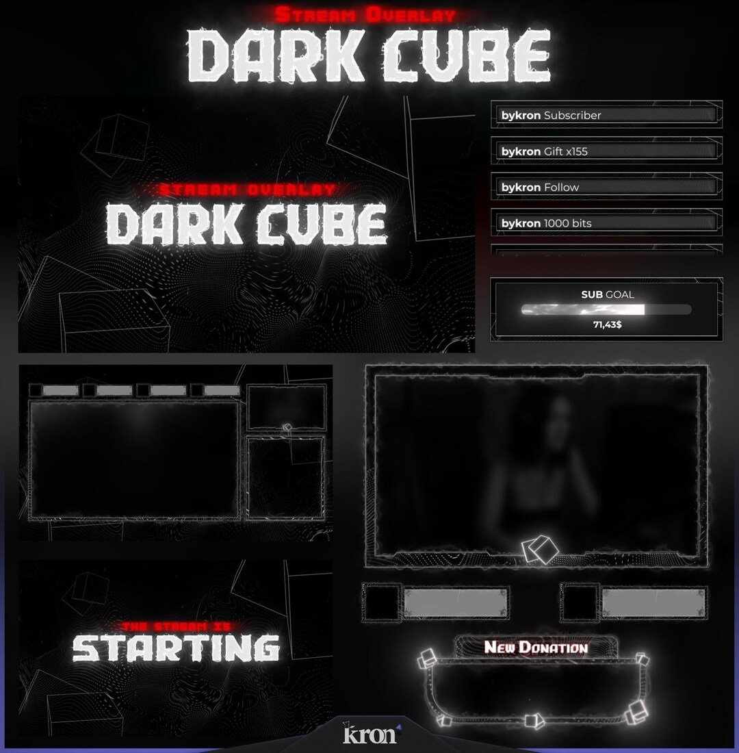 Dark Cube Stream Overlay Pack, Animated Scenes, Alerts, Widgets, Twitch ...
