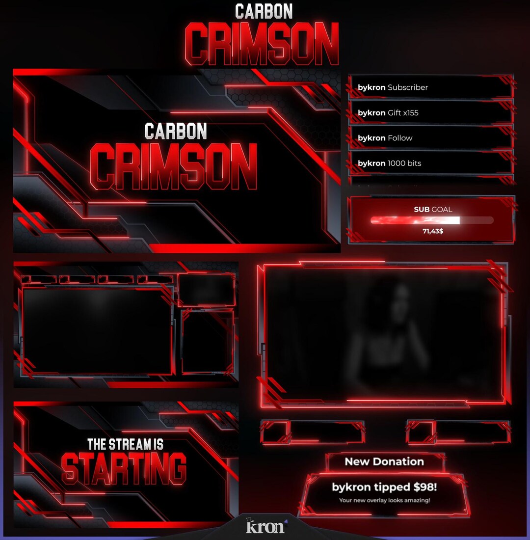 Scene Widget Carbon Crimson Stream Overlay Pack, Animated Scenes, Alerts, Widgets ...
