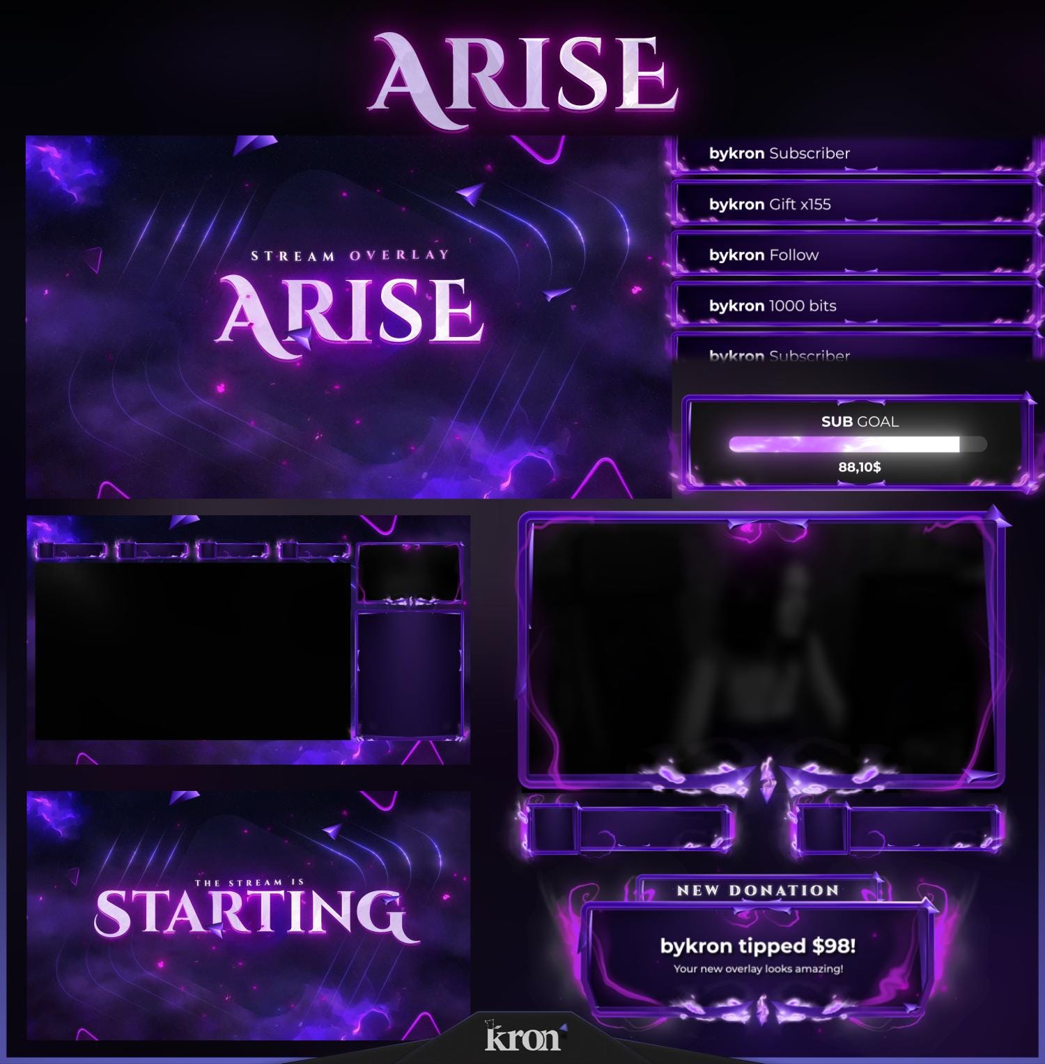 Scene Widget Arise Purple Neon Stream Overlay Package, Animated Scenes Alerts ...