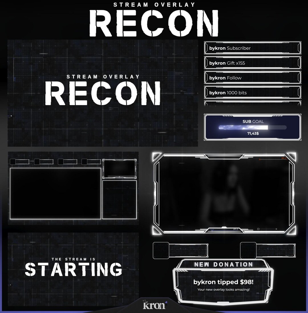 Streamer Raction Corner Recon Stream Overlay Pack, Animated Scenes, Alerts, Widgets, Twitch ...