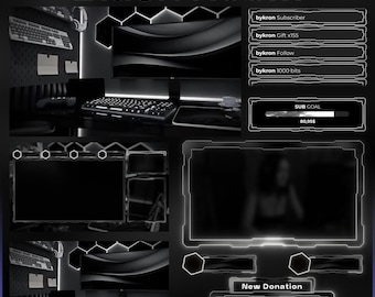 Black Room Stream Overlay Pack, Animated Scenes, Alerts, Widgets, Twitch Overlay
