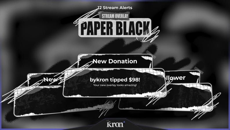 Paper Black Overlay, Animated Alerts & Widgets Twitch Overlay (digital ...
