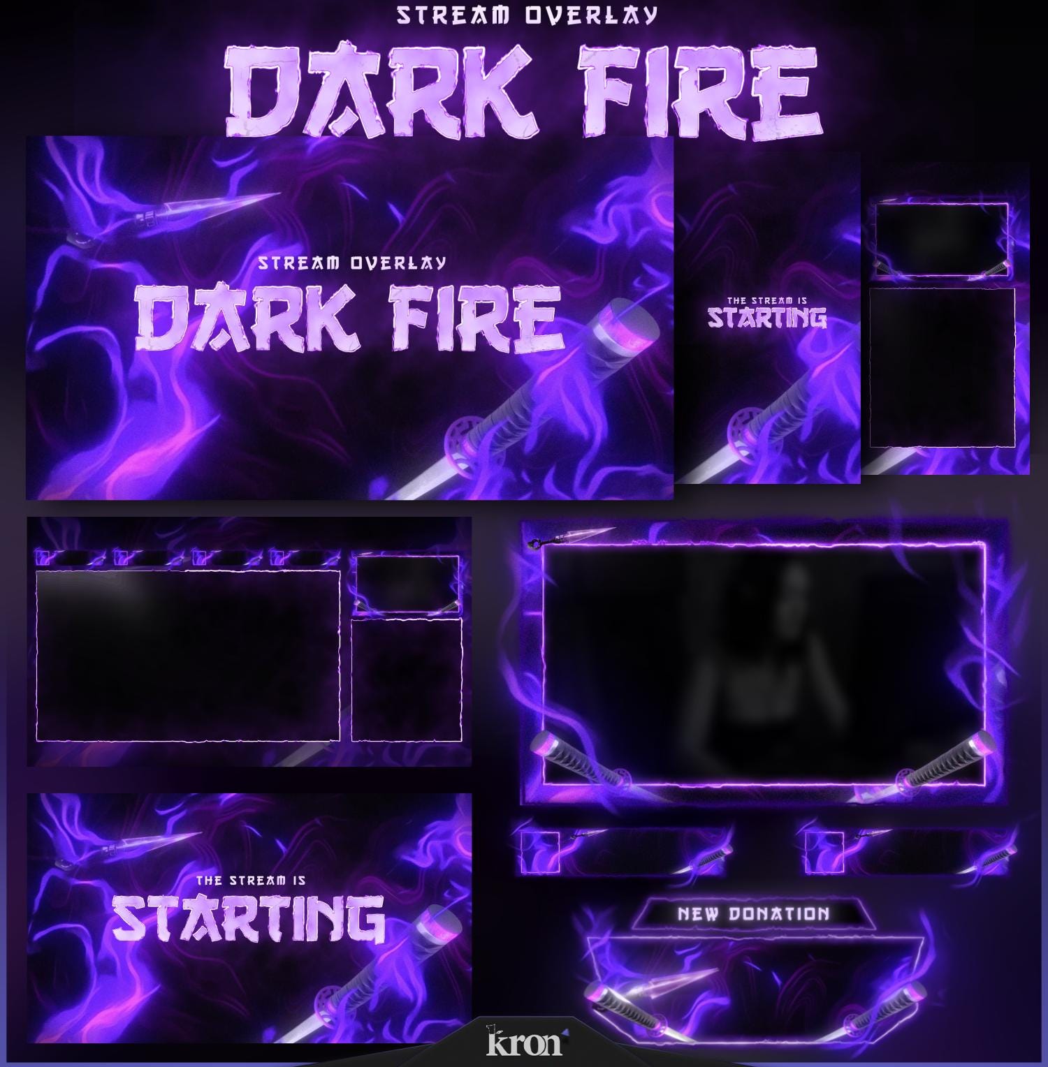 Dark Fire Stream Overlay Pack, Anime Purple Flames, 6 Scenes, 12 Alerts ...