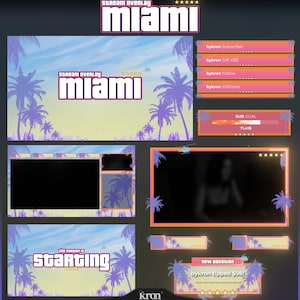 マイアミVI アニメーションストリームパッケージ、Twitchオーバーレイ、アラート（デジタルダウンロード）