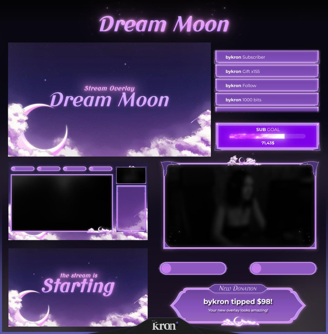Dream Moon Stream Overlay Pack, Animated Scenes, Alerts, Widgets ...