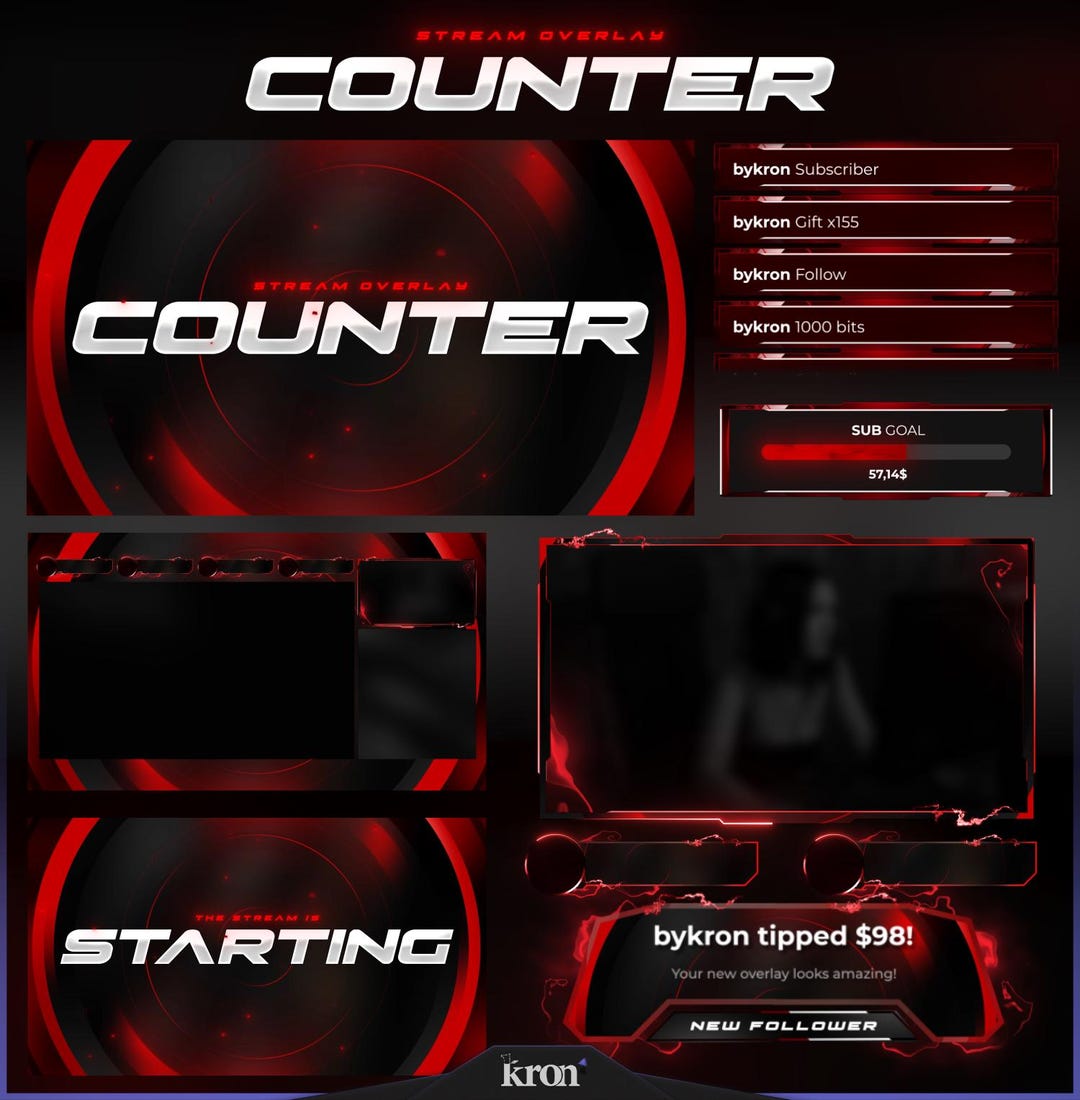 Counter Futuristic Racing Stream Overlay Pack, Red Black Animated ...