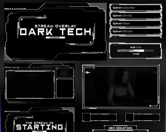 Dark Tech Stream Overlay Pack, Animated Scenes, Alerts, Widgets, Twitch Overlay