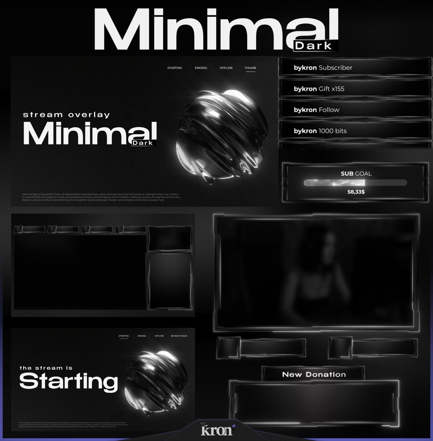 Streaming Layout Minimal Minimal Dark Stream Overlay Pack, Animated Scenes, Alerts, Widgets ...