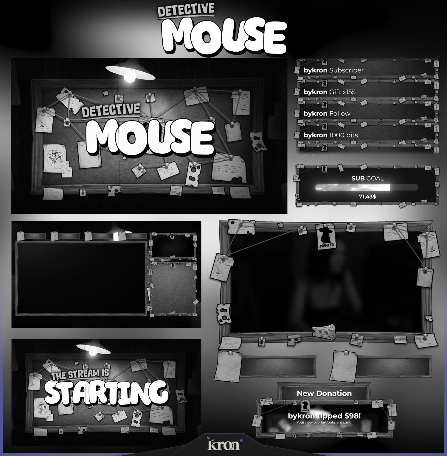 Mouse Detective Stream Overlay Pack, Animated Scenes, Alerts, Widgets ...
