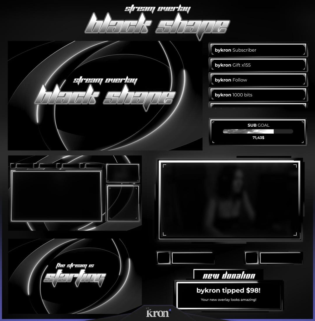 Black Shape Stream Overlay Pack, Animated Scenes, Alerts, Widgets ...