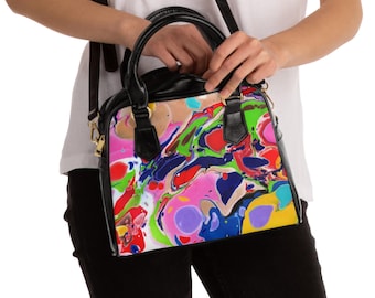 porté épaule marbré d'art abstrait | Sac à main en cuir PU