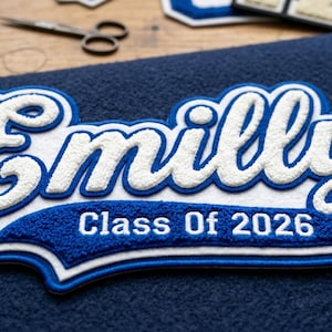 Passen Sie Chenille Name Patch, personalisierte Jacke und Letterman Patches, benutzerdefinierte Chenille Patches, benutzerdefiniertes Logo und Letterman Patches an