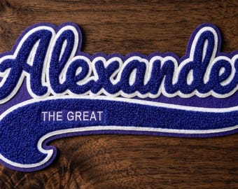 Écusson nominatif en chenille personnalisé, écusson personnalisé en chenille et écussons Letterman, écussons en chenille personnalisés, logo personnalisé et écussons Letterman