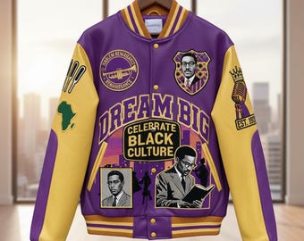 Blouson universitaire bleu roi personnalisé avec empiècements culturels - Noir Excellence Letterman - Mode urbaine homme