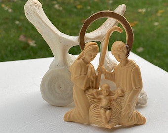 Vintage Plastic Mary, Joseph and Baby Jesus Ornament