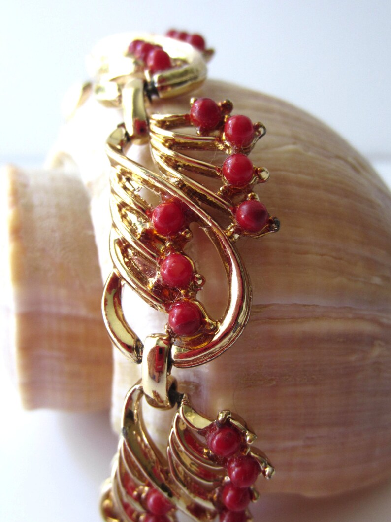 Gold Tone and Red Bead Bracelet image 2