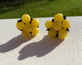 Interesting Pair of Yellow Cluster Clip Earrings