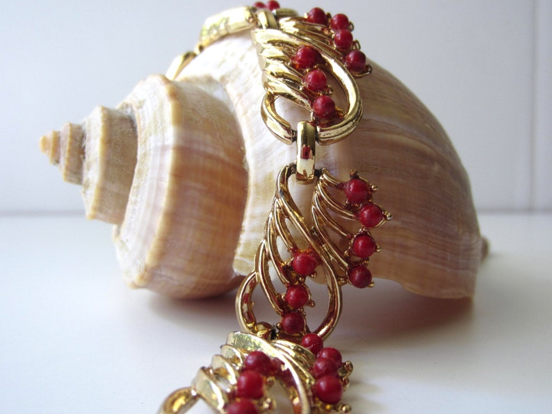 Gold Tone and Red Bead Bracelet image 3