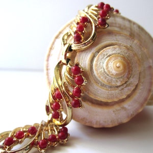 Gold Tone and Red Bead Bracelet image 1