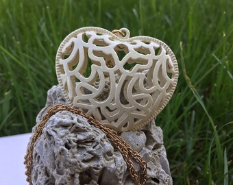 Large Cream Cage Heart Pendant on Chain