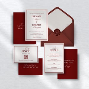 Old Money Red Wedding Invitation Template Elegant Classic Wedding Suite Printable Canva Design