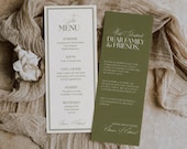 Editable Old Money Wedding Menu Template Olive Green and Cream Menu Card & Place Card Set Elegant Reception Dinner Menu Instant Download